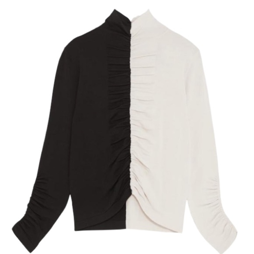 ZARA KNIT Half & Half Black & Cream Top Long Sleeve